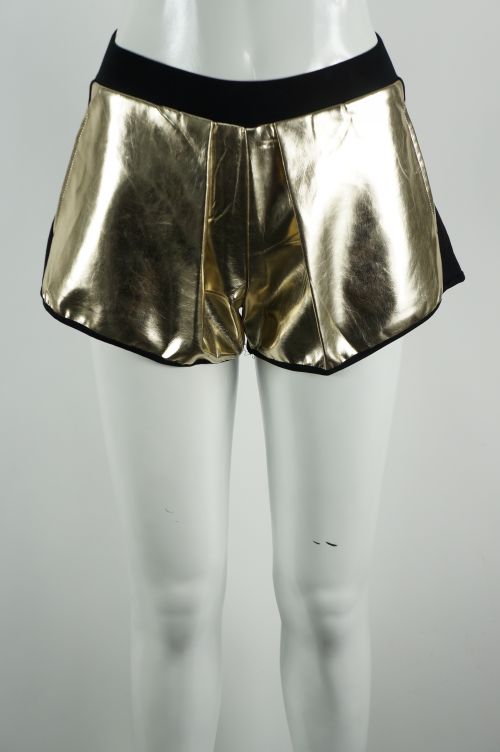 Hign Waist Metallic PU Design Shorts