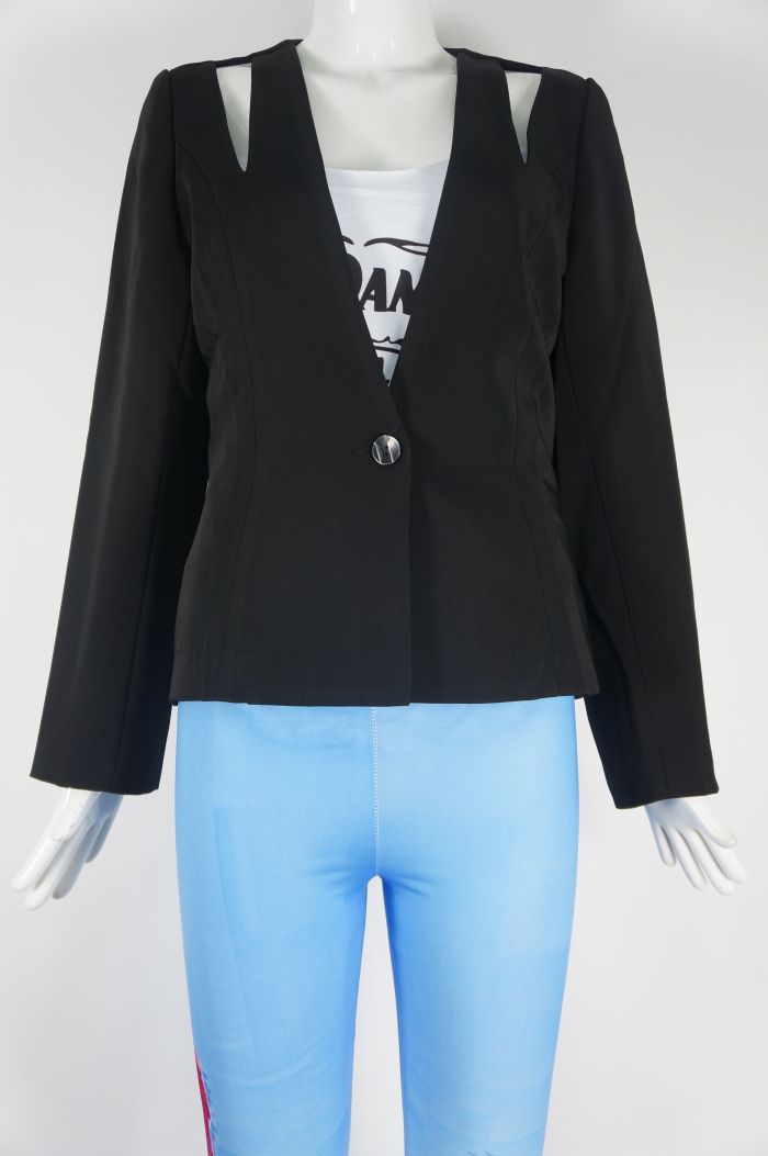 Pure Color Black Top with Special Collar